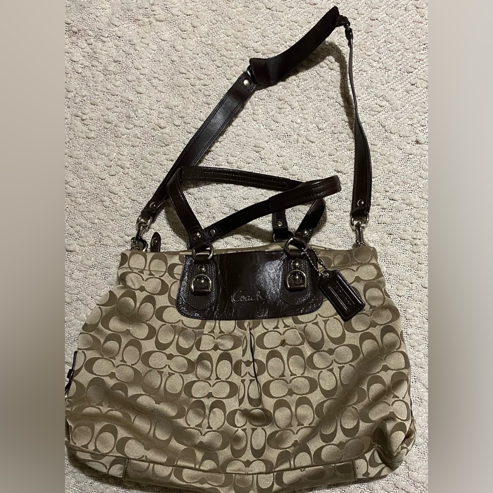 Coach Ashley Signature Sateen Carryall Shoulder F15510 Khaki/Brown